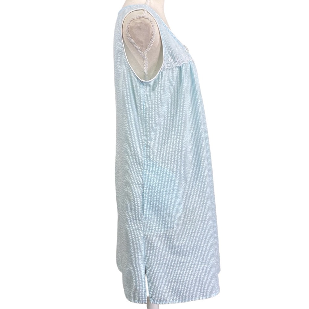Miss Elaine Nightgown M Blue White Striped Embroidered Lightweight Pockets - Picture 3 of 8